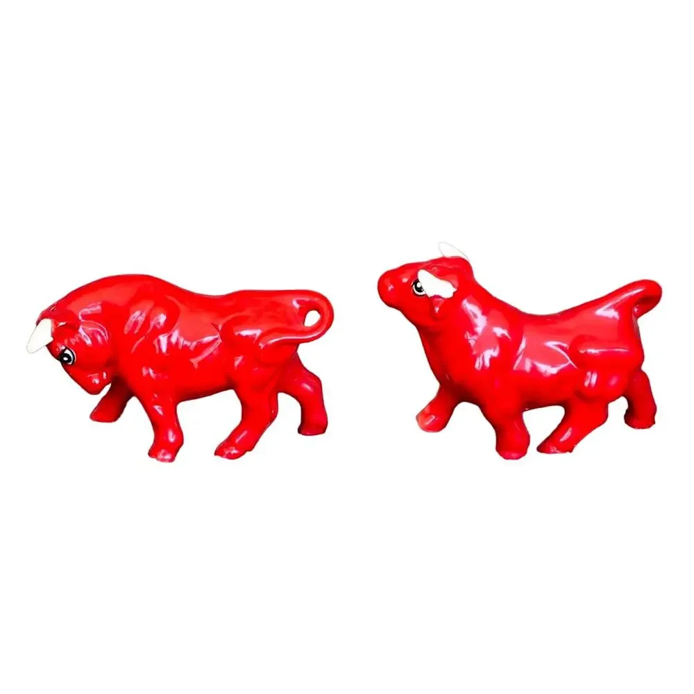 Lego Japan Red Bull Salt & Pepper Shakers Vintage Mid Century Ceramic MCM Glazed